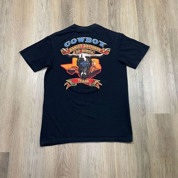 Harley Davidson Shirt Mens Medium Black Y2K Austin Texas Motorcycle Cowboy - Picture 5 of 10